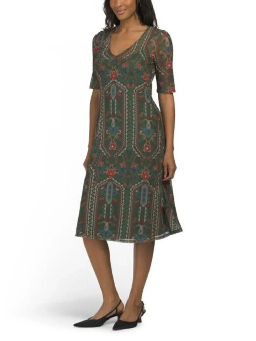NWT Johnny Was Jade Biya JWLA 3J Workshop Sayler Mesh Midi Dress Skylar Bloom